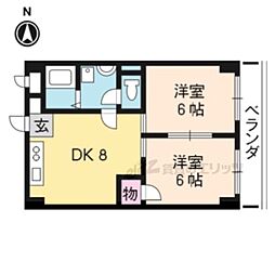 京福電気鉄道北野線 北野白梅町駅 バス7分 千本中立売下車 徒歩4分の賃貸マンション 4階2DKの間取り