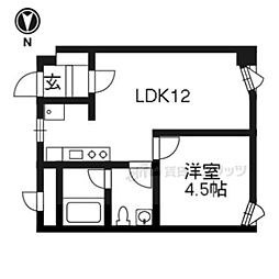 京阪本線 出町柳駅 徒歩14分の賃貸マンション 2階1LDKの間取り