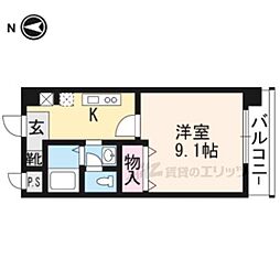 京阪本線 神宮丸太町駅 徒歩15分の賃貸マンション 3階1Kの間取り