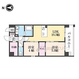 京福電気鉄道北野線 北野白梅町駅 徒歩13分の賃貸マンション 5階2LDKの間取り