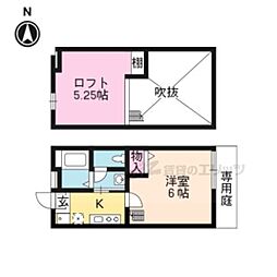 京都市営烏丸線 今出川駅 徒歩20分の賃貸マンション 1階1Kの間取り