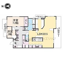 イーグルコート衣笠平野道 2LDKの間取図画像