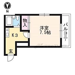 ロイヤルハイツ一乗寺 1Kの間取図画像