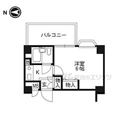 トーカン五条烏丸キャステール 1Kの間取図画像