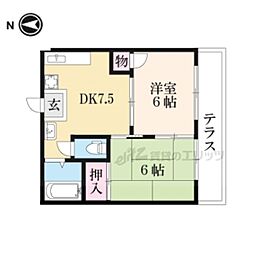 JR湖西線 大津京駅 徒歩10分の賃貸アパート 2階2DKの間取り