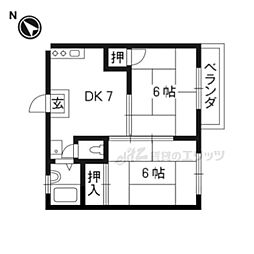 ブルーレイクＢ 2階2DKの間取り