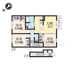ノーブル萩 2階3LDKの間取り