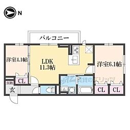 JR東海道・山陽本線 近江八幡駅 徒歩15分の賃貸アパート 2階2LDKの間取り