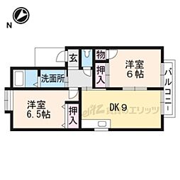 JR東海道・山陽本線 守山駅 徒歩29分の賃貸アパート 2階2DKの間取り