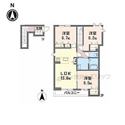 近江鉄道八日市線 八日市駅 徒歩28分の賃貸アパート 2階3LDKの間取り