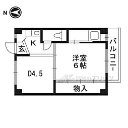 近江鉄道近江本線 水口城南駅 徒歩18分の賃貸マンション 2階1DKの間取り