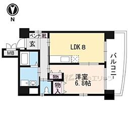 JR東海道・山陽本線 大津駅 徒歩5分の賃貸マンション 6階1DKの間取り