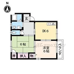 JR東海道・山陽本線 守山駅 徒歩22分の賃貸アパート 1階2DKの間取り