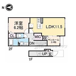 JR草津線 三雲駅 5kmの賃貸アパート 2階1LDKの間取り