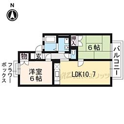 アイビハイツＣ棟 2階2LDKの間取り