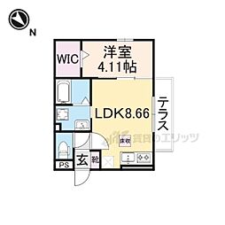 JR東海道・山陽本線 草津駅 徒歩19分の賃貸アパート 1階1LDKの間取り