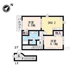 ベルドミール堅田 2階2DKの間取り