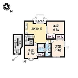 JR湖西線 比叡山坂本駅 徒歩20分の賃貸アパート 2階3LDKの間取り
