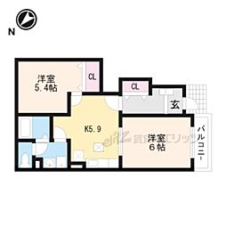 JR草津線 石部駅 徒歩15分の賃貸アパート 1階2DKの間取り