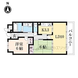 JR東海道・山陽本線 膳所駅 徒歩9分の賃貸マンション 8階2LDKの間取り