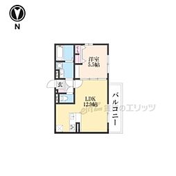 D-ROOM平井B棟 2階1LDKの間取り