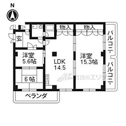 ルシェール西院 4階3LDKの間取り