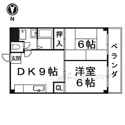 ラ・グラシューズ 3階2DKの間取り