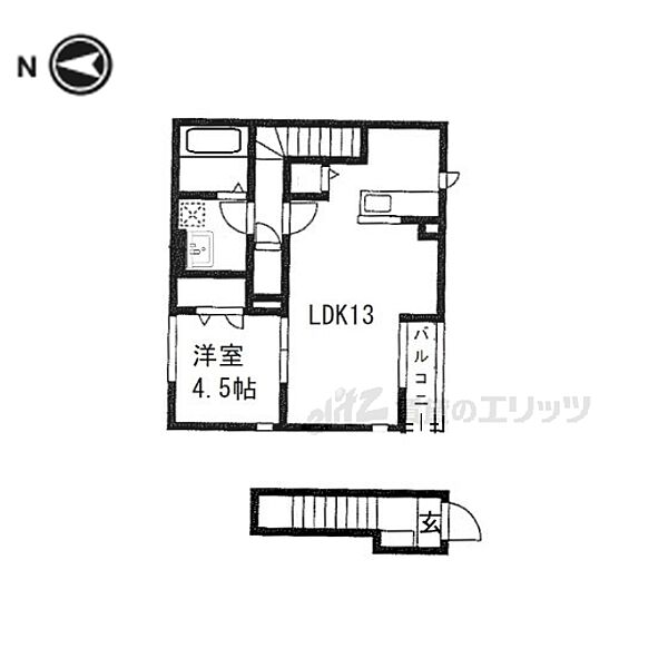 京都府京都市右京区太秦辻ケ本町(賃貸アパート1LDK・2階・48.27㎡)の写真 その2