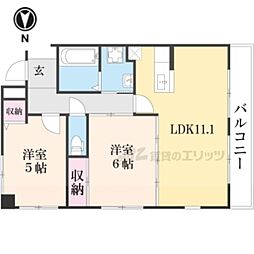 JR山陰本線 太秦駅 徒歩10分の賃貸マンション 1階2LDKの間取り