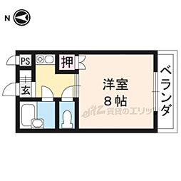 JR山陰本線 太秦駅 徒歩5分の賃貸マンション 2階1Kの間取り