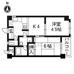 コスモハイツＯＮＯ 4階2DKの間取り