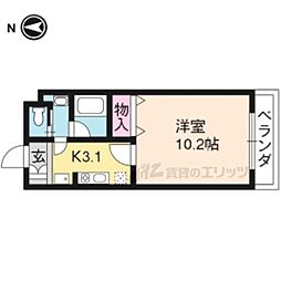 JR山陰本線 円町駅 徒歩10分の賃貸マンション 3階1Kの間取り