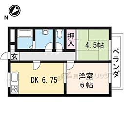 JR山陰本線 嵯峨嵐山駅 徒歩7分の賃貸アパート 1階2DKの間取り