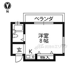 京福電気鉄道嵐山本線 有栖川駅 徒歩1分の賃貸アパート 2階ワンルームの間取り