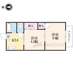 サンシティ藤戸Ａ棟 1階2Kの間取り