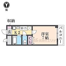 京都市営烏丸線 五条駅 徒歩12分の賃貸マンション 2階1Kの間取り