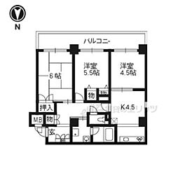 JR山陰本線 二条駅 徒歩1分の賃貸マンション 9階3DKの間取り