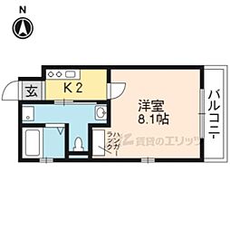 京都地下鉄東西線 太秦天神川駅 徒歩15分の賃貸マンション 4階1Kの間取り