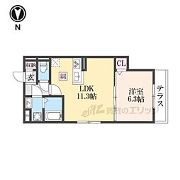GRAMM御陵C 1LDKの間取図画像