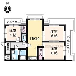 阪急京都本線 長岡天神駅 徒歩25分の賃貸マンション 2階3LDKの間取り