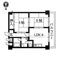 ロイヤルコーポ 6階2DKの間取り