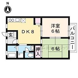JR山陰本線 嵯峨嵐山駅 徒歩15分の賃貸アパート 1階2DKの間取り