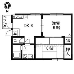 JR山陰本線 太秦駅 徒歩10分の賃貸アパート 2階2DKの間取り