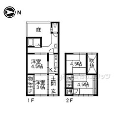 京福電気鉄道嵐山本線 山ノ内駅 徒歩4分の賃貸一戸建て 1階4Kの間取り