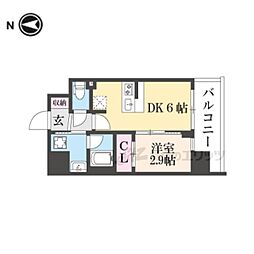 JR東海道・山陽本線 西大路駅 徒歩13分の賃貸マンション 5階1DKの間取り