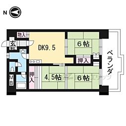 JR山陰本線 円町駅 徒歩8分の賃貸マンション 1階2DKの間取り