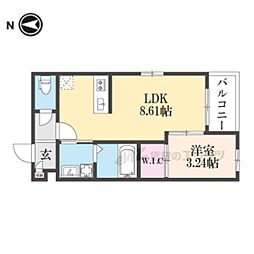 JR山陰本線 丹波口駅 徒歩7分の賃貸アパート 2階1LDKの間取り