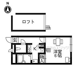 JR山陰本線 太秦駅 徒歩9分の賃貸アパート 1階1Kの間取り