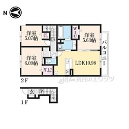 フローラ西向日 2階3LDKの間取り