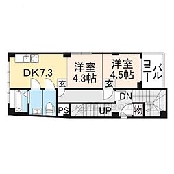 阪急京都本線 大宮駅 徒歩2分の賃貸マンション 4階2DKの間取り